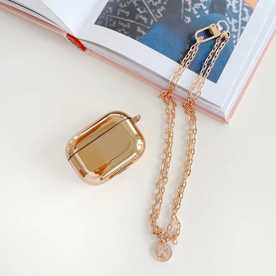 

For Airpods Case Luxury Gold Plating Anti-lost Lanyardcover Case for Airpods PRO Silicon Earphone Cover for AirPods 2 case