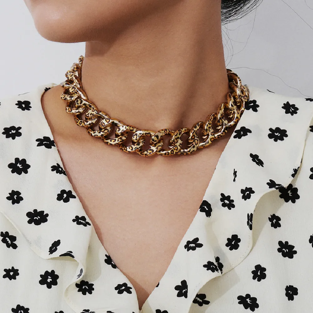 Кубинское ожерелье чокер в стиле панк с леопардовым принтом толстая цепочка для