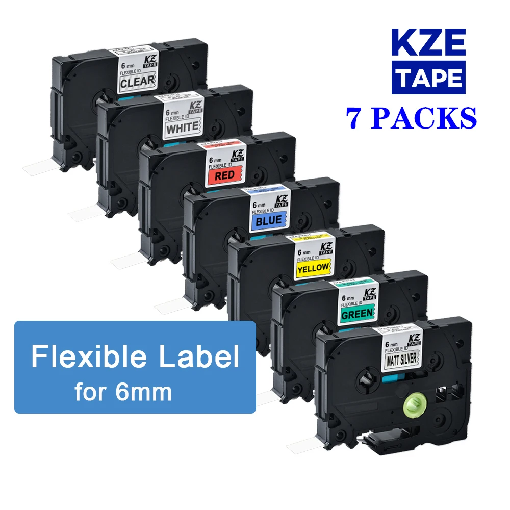 Kze 7PCS 6mm Flexible Multicolor Cable Label Tapes Compatible Brother Tze-FX211 label tze for P-touch label printers Flexible