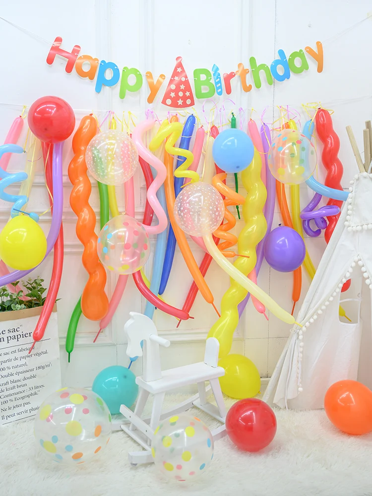 Ins Корейская Стильная длинные воздушные шары гирлянда золотые с днем рождения