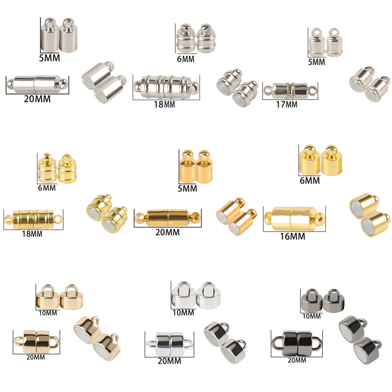 Lot de 5 fermoirs magnétiques pour la fabrication de bijoux  tubes en acier inoxydable  solide