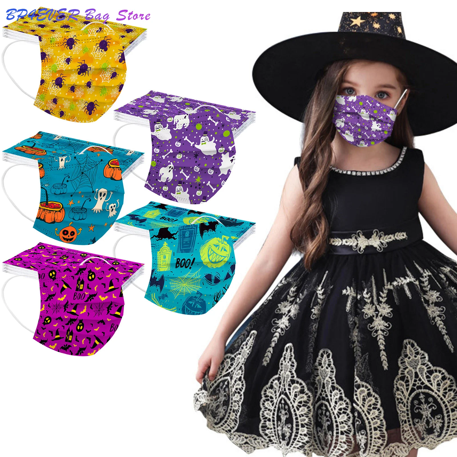 

50pc Halloween Child Mascarillas Disposable Face Mask 3ply Ear Loop Halloween Mask Cosplay Fashion Masque Enfant Jetable