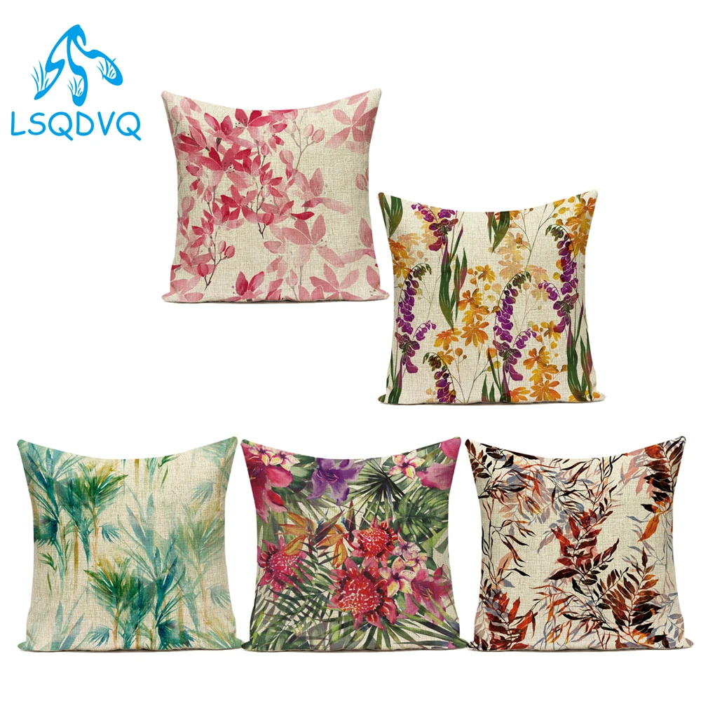 

Декоративный чехол для диванных подушек, чехол для цветов, листьев, деревьев, хлопковая льняная наволочка для дивана, украшение для гостино...