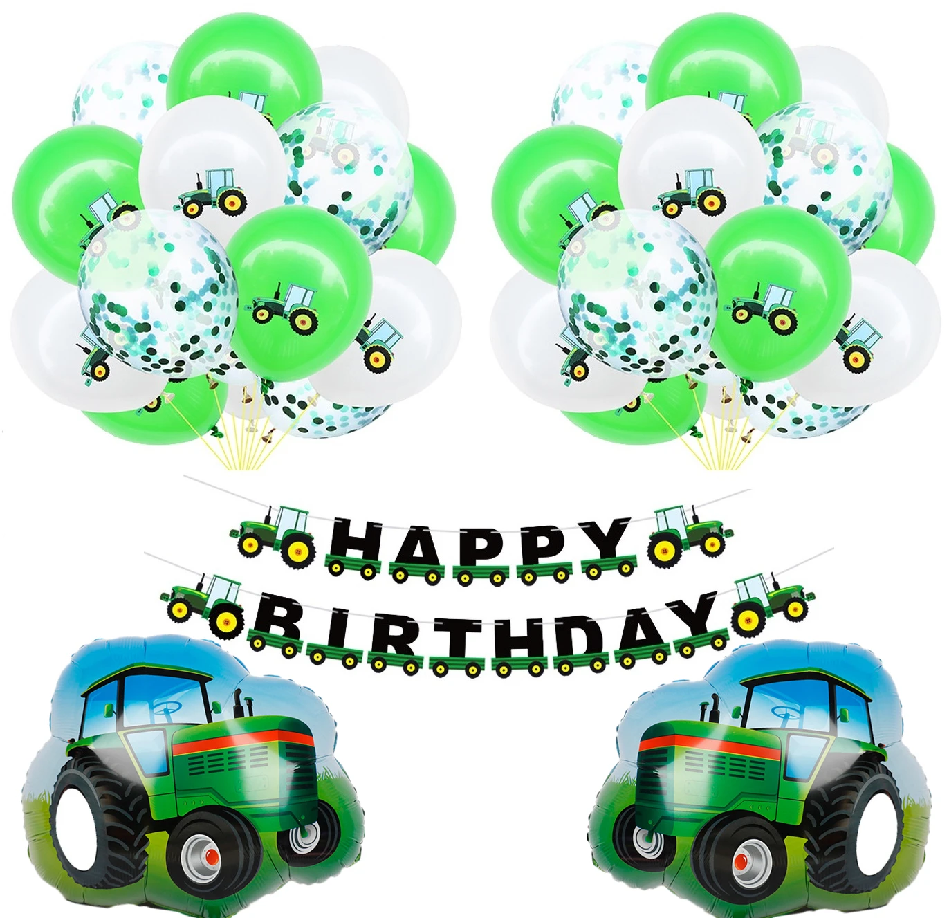 Juego de globos de feliz cumplea&ntilde;os para Tractor, decoraci&oacute;n de fiesta de cumplea&ntilde;os de veh&iacute;culo con tema verde para granja, 1Set-1