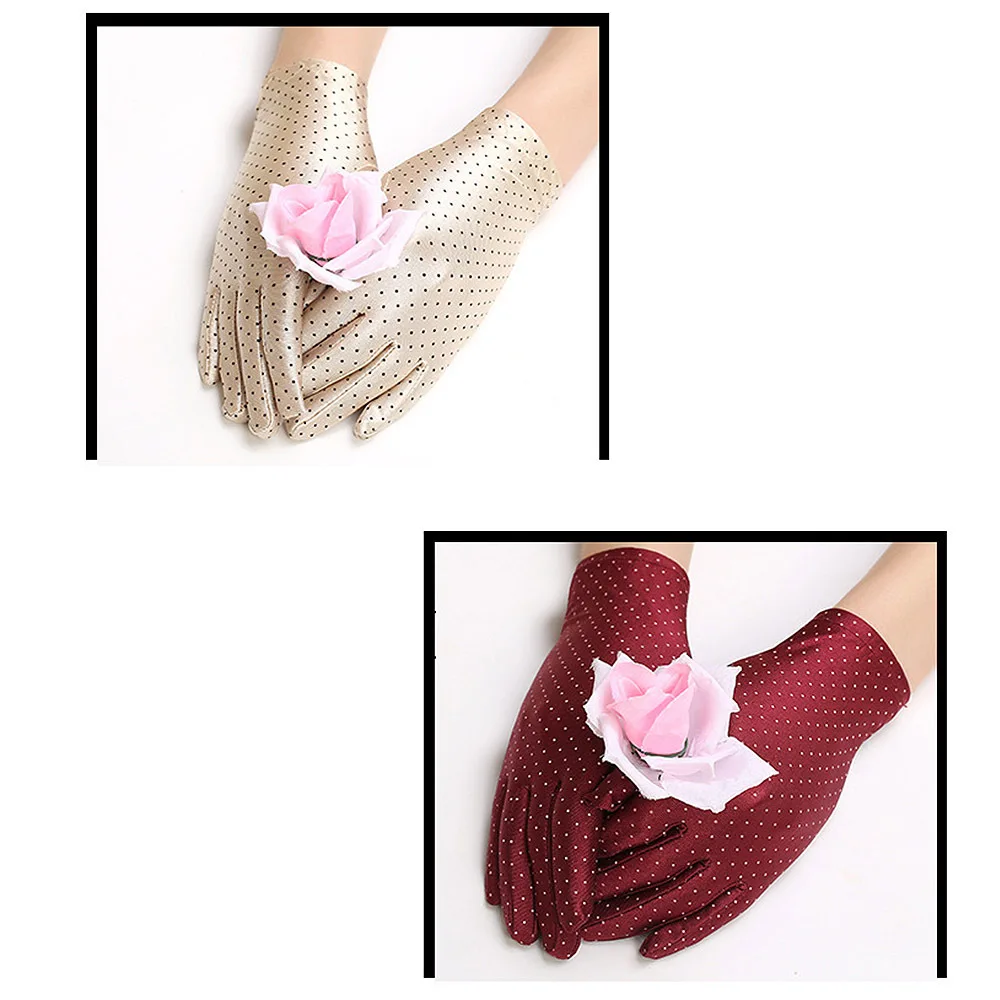 Женские эластичные перчатки в горошек удобные летние для вождения с защитой от