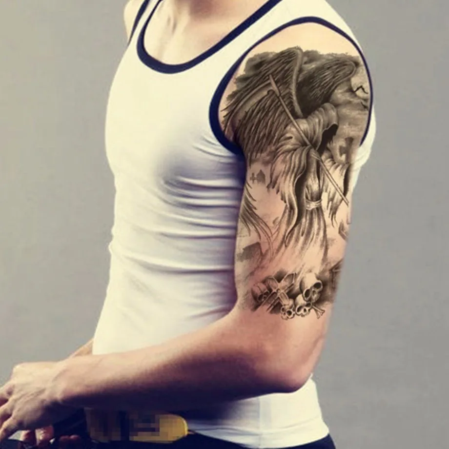 Водонепроницаемая Временная тату-наклейка на Хэллоуин дьявол череп с крыльями