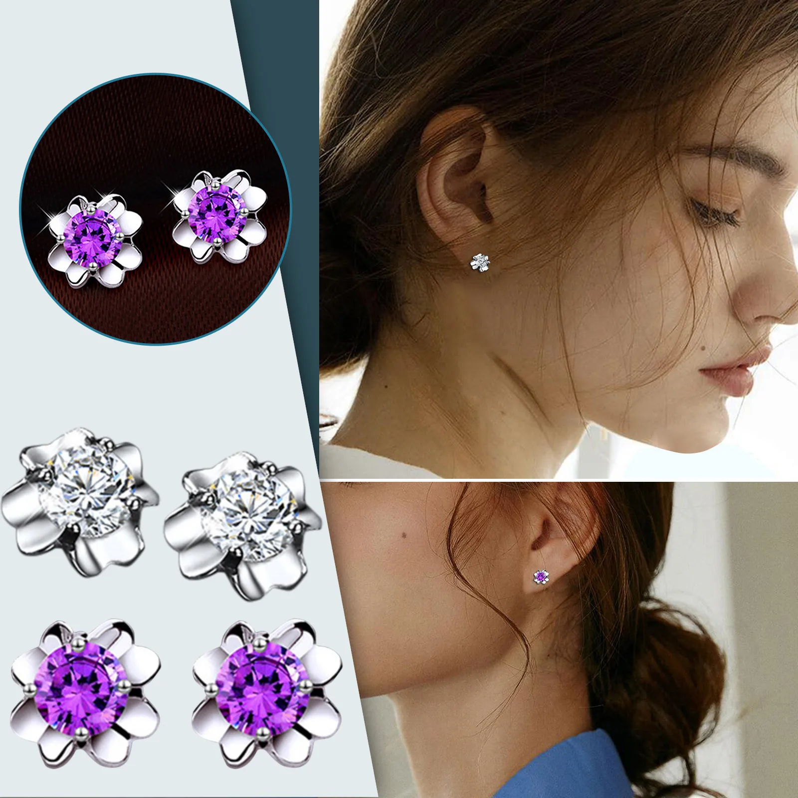 

Exquisite Earrings For Women 2021 Silver Flower Earrings Personality Fashion Zirconia Earrings Party Jewelry Gift клипсы на уши