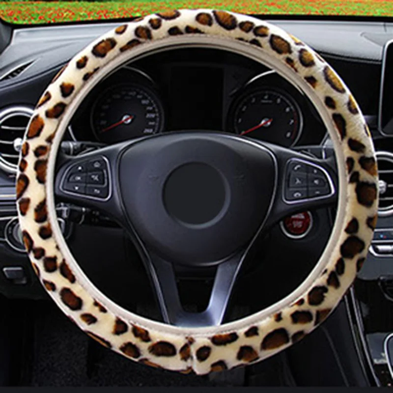 

Set Steering wheel cover Universal Handbrake Interior Leopard Print Protector 3pcs Car New