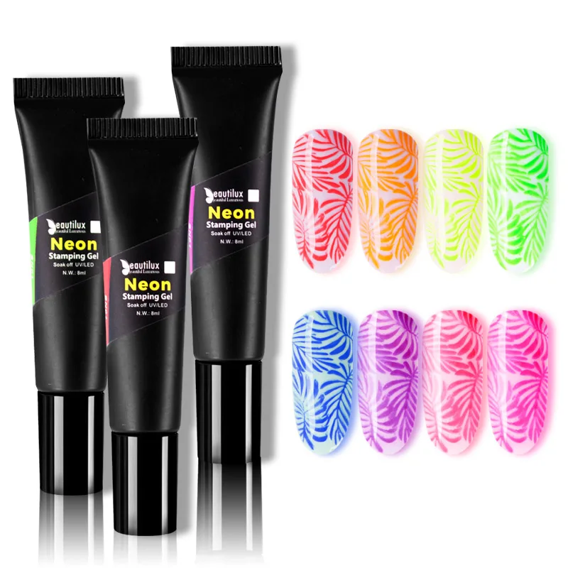 Неоновый Гель лак для стемпинга Beautilux летний ногтей дизайн УФ светодиодный