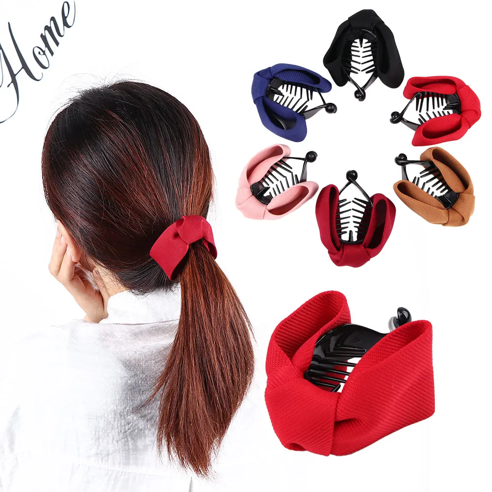 Корейские женские элегантные заколки для волос с большим бантом однотонные