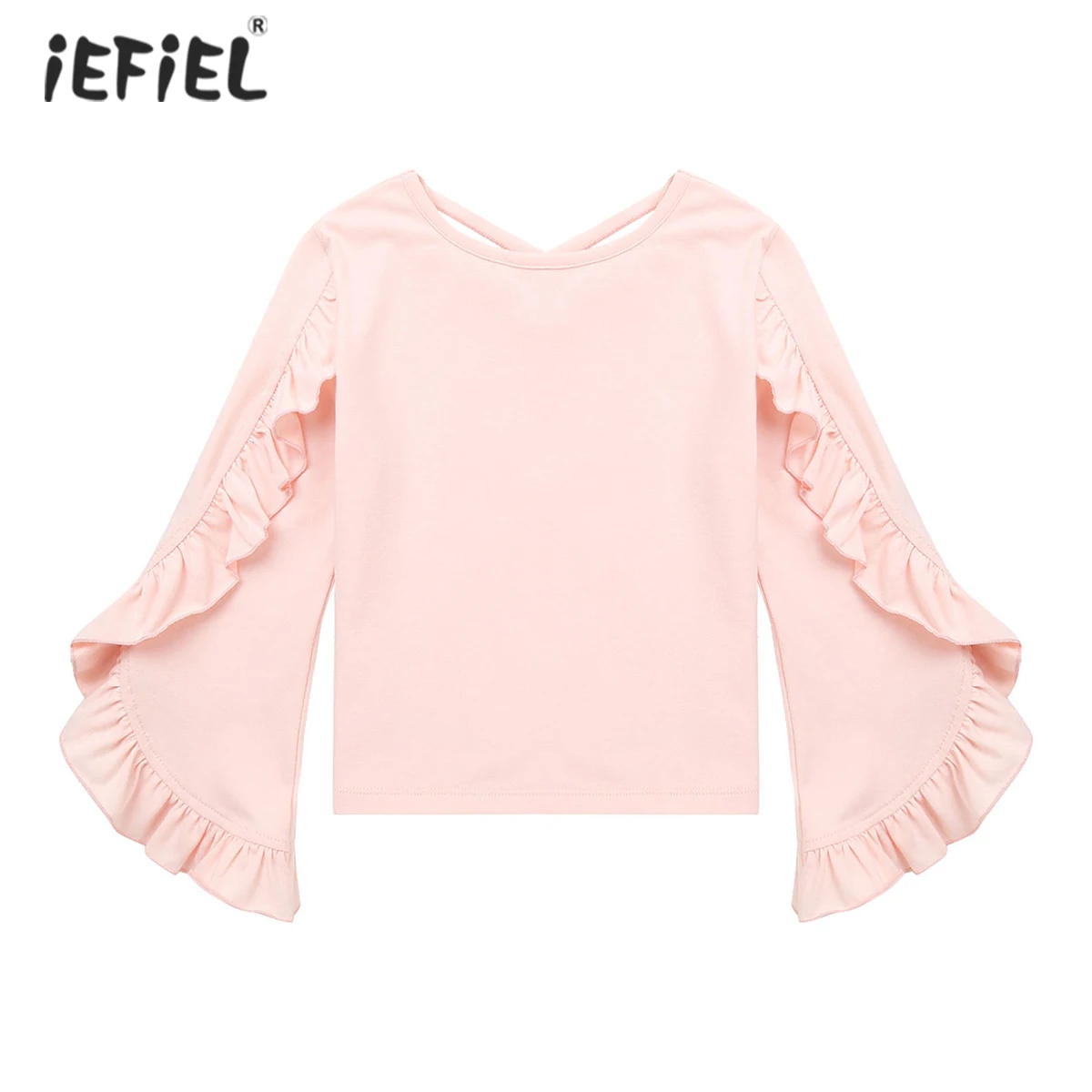 

Футболка для девочек, одежда для детей; Сезон весна-осень; Модная одежда для детей; Однотонная Цвет оборками, яркое платье с длинными рукавами Топы для танцевальных выступлений