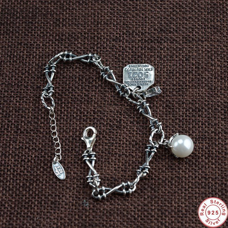 Твердые 100% стерлингового серебра S925 письмо имитация жемчуга браслет для женщин