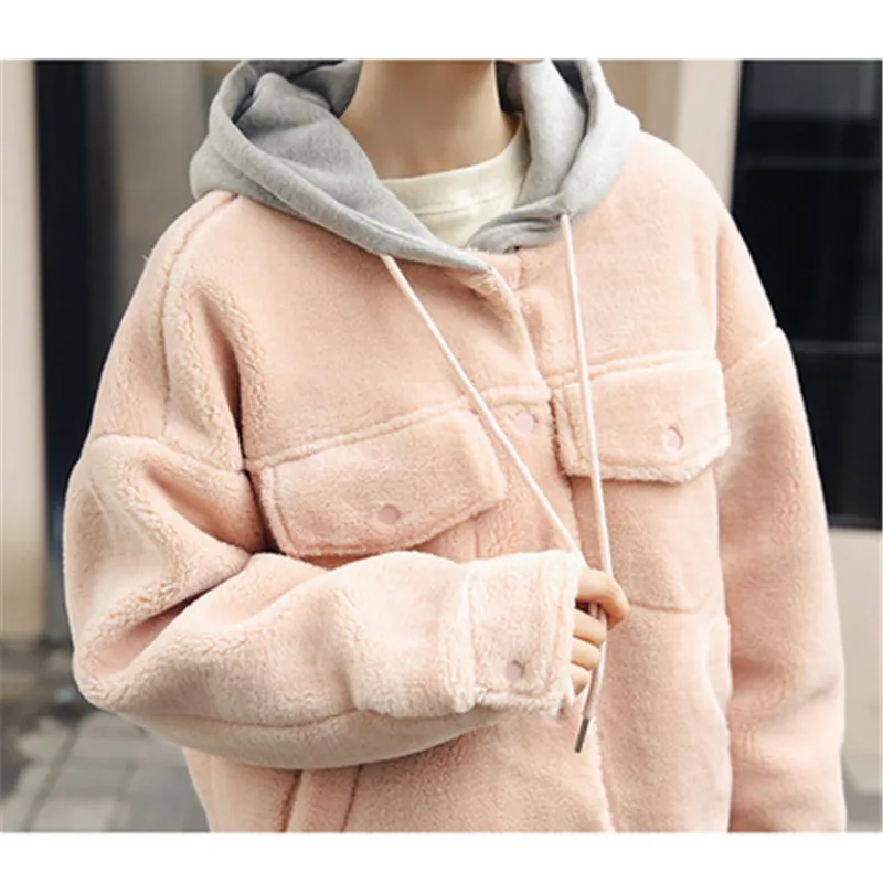 

Women Casual Coats Winter 2020 Korean Style Sweet Pink Hooded Collar Thick Jackets Female Lace-up Cotton Clothes 5A0199