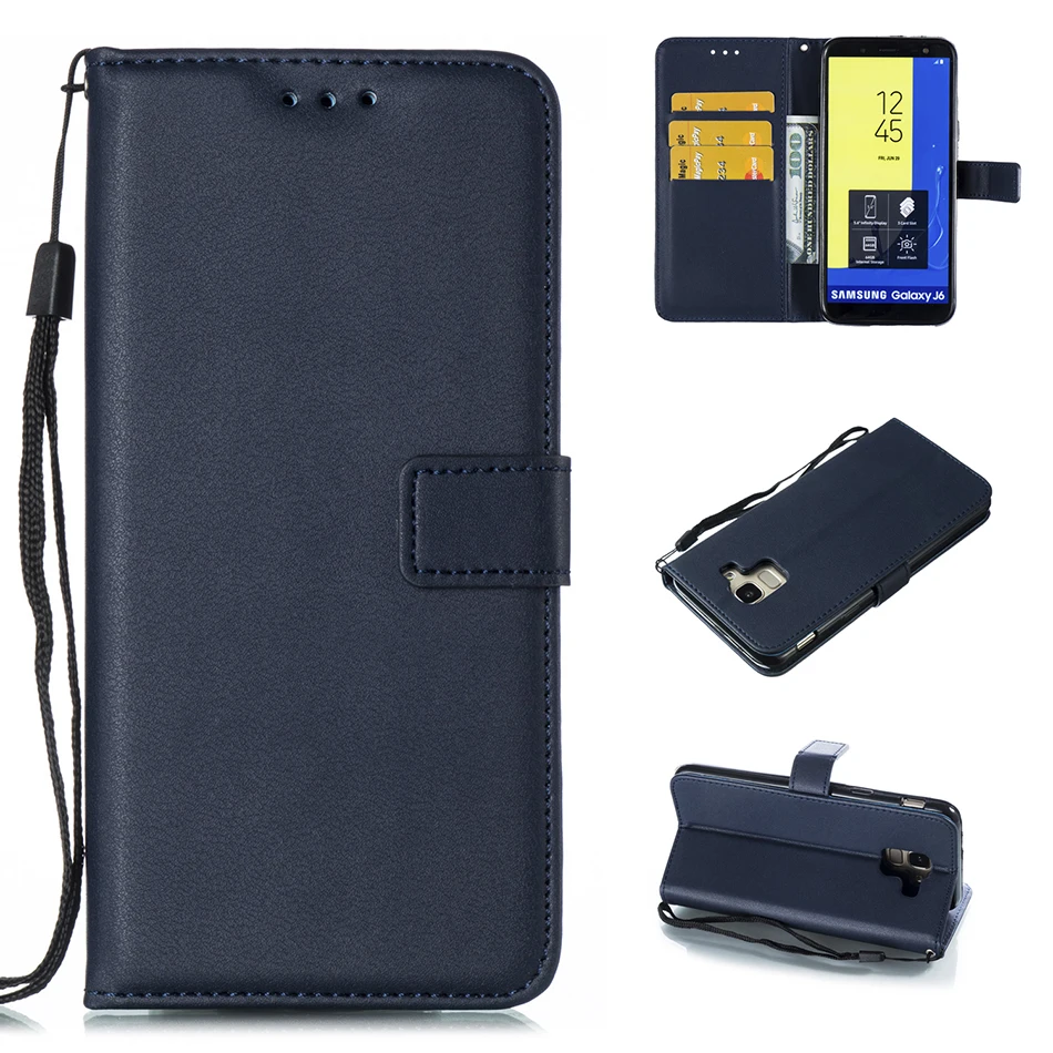 Однотонный кожаный чехол бумажник для Samsung Galaxy J4 J6 Plus J8 J2 Pro 2018 J1 J3 J5 J7 Prime J330 J530
