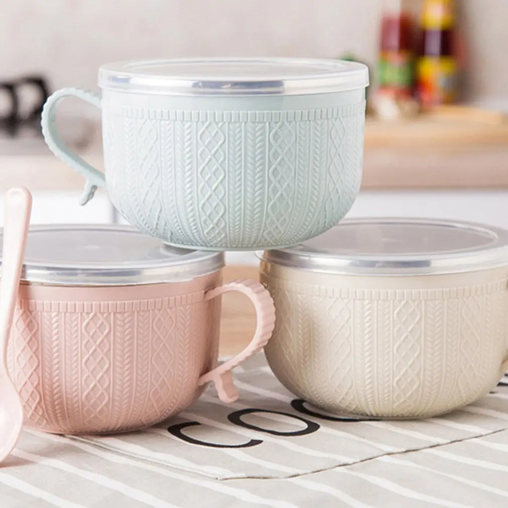 

Stainless Steel Cartoon Tableware With Cover Noodle Bowl Double Layer Heat Preservation Lunch Box