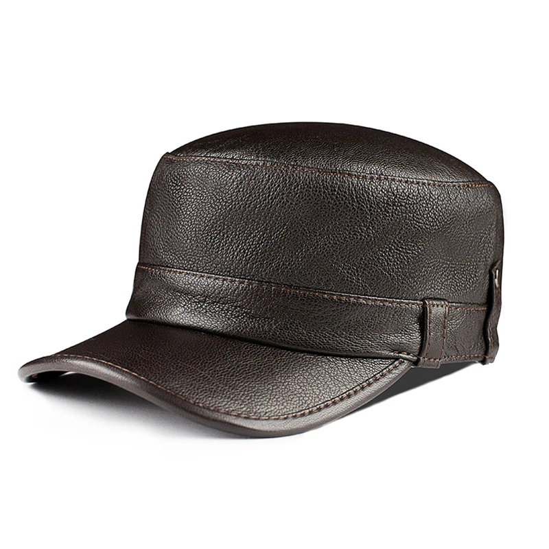 

Genuine Goatskin Leather Brand Caps Genuine Leather Hat Army Military Hats New Simple Fashion Women men Flat Cap Snapback Cap