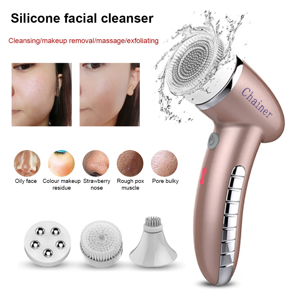 

4 in 1Facial Cleansing Brush High Frequency Electric Face Massage Blackhead Pore Device Face Brush Facial Massager Skin Beauty