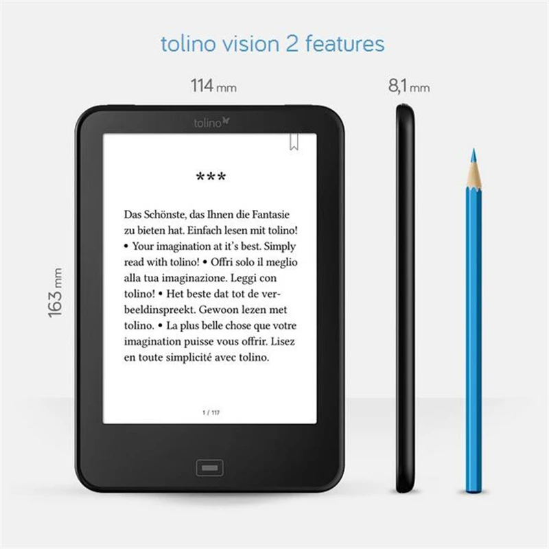 Электронная книга Tolino Vision 2 Ежедневный Водонепроницаемый e ink 6 дюймов 1024x758