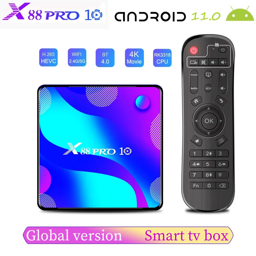 

X88 PRO 10 Android11.0 Smart TV Box 4GB 128GB RK3318 BT4.0 H.265 4K 5.8G Dual Wifi Media Player Tv Box for Android Youtube