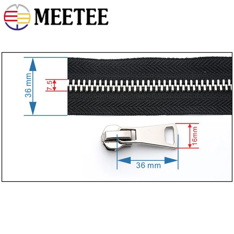 

Meetee 8# 70/80/100/120cm Double Open End Metal Black Zipper Clothing Jacket Coat Outdoor Zip Repair DIY Sewing Accessories