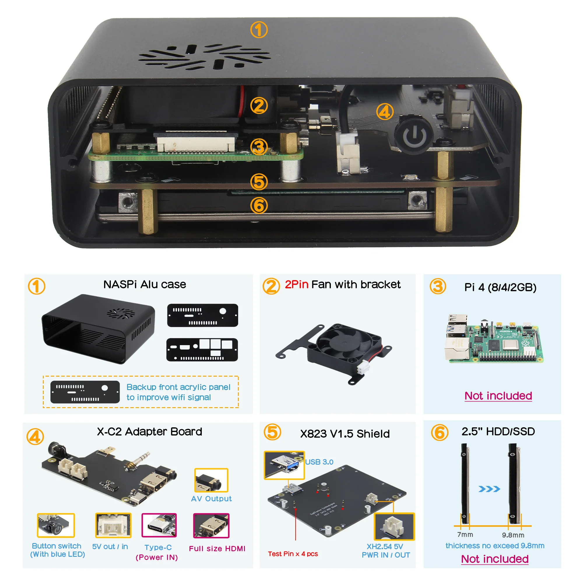Raspberry Pi 4 Модель B NASPi Lite 2 5 дюйма SATA HDD/SSD Sheild и металлический чехол с охлаждающим