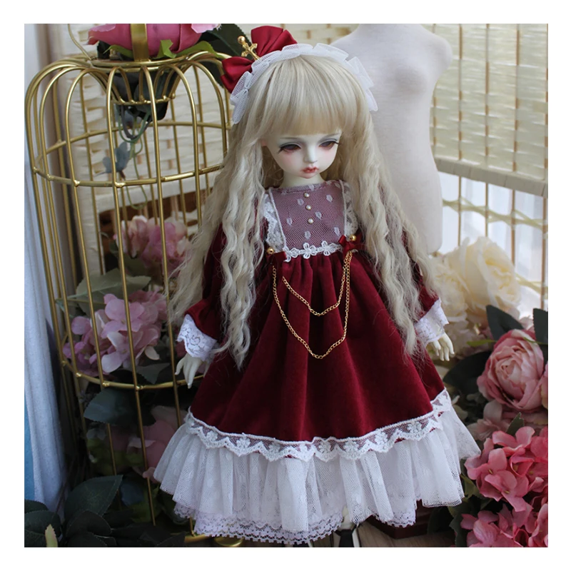 Velvet Dress + Hair Decoration For 1/6 1/4 1/3 Bjd Blyth Doll Dress Doll Accessories