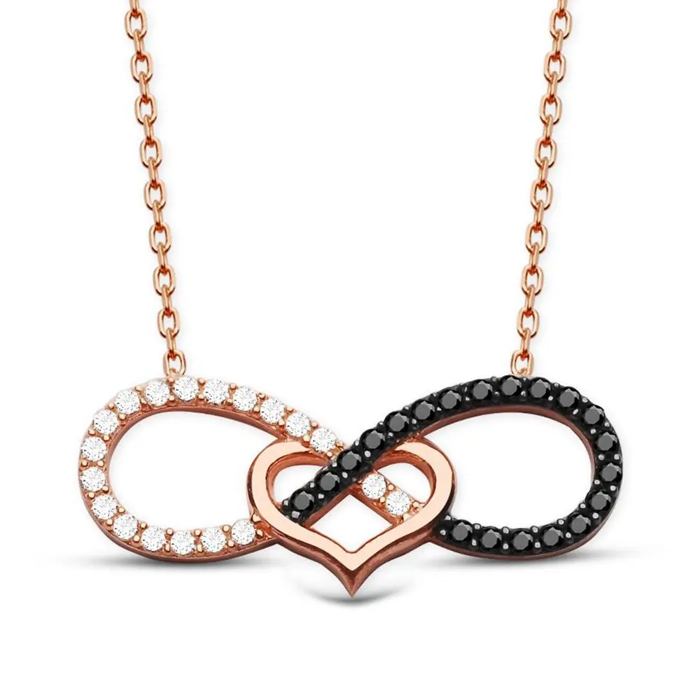 

925 пробы Серебряное черное белое циркониевое колье с сердцем