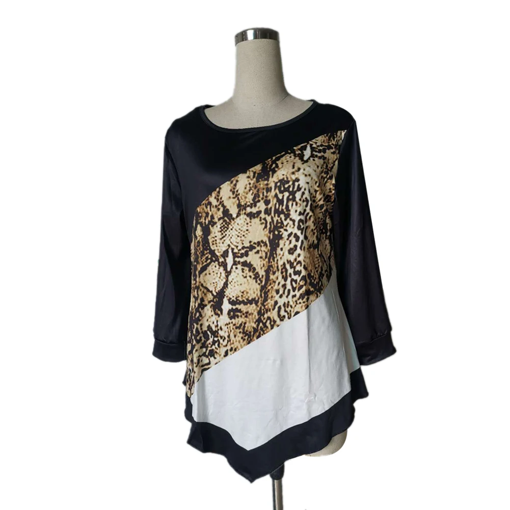 

Women Stylish O Neck 3/4 Sleeve Irregular Hem Leopard Patchwork Blouse Summer Top Graphic Blouse Women Clothes 2020 New