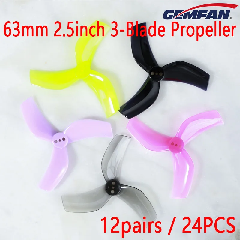 

12pairs GEMFAN D63 63mm 2.5inch 1.5mm Three Holes 3-Blade Propeller for RC FPV Racing Freestyle Toothpick Cinewhoop Duct Drones