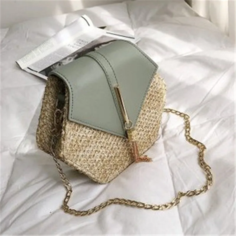 

2021 new trendy Korean style straw woven crossbody shoulder chain tassel small square bag