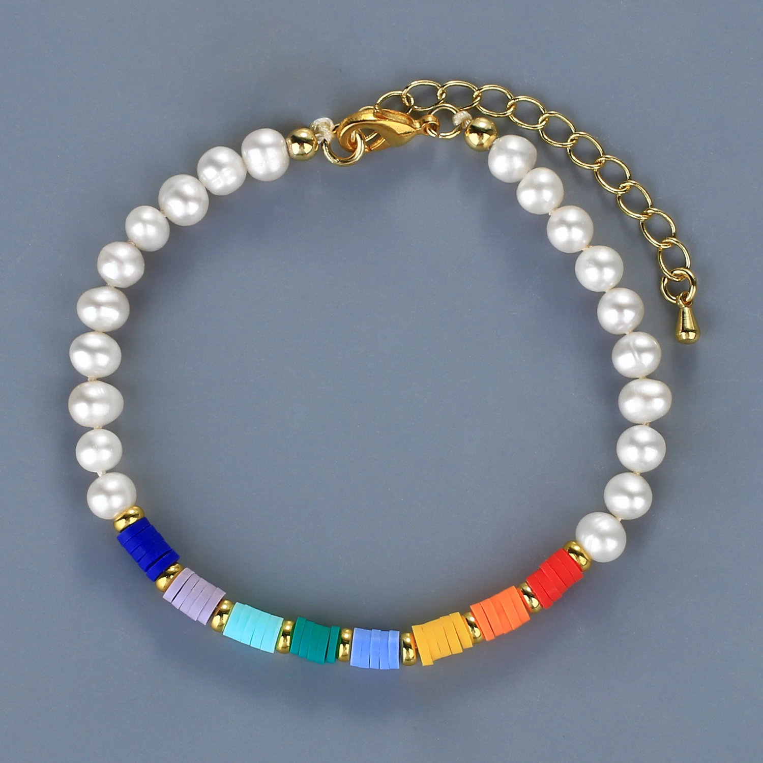 

KELITCH New Bohemian Bracelet for Women Pearl Polymer Clay Fashion Colorful Handmade Jewelry Bracelets Girls Gift