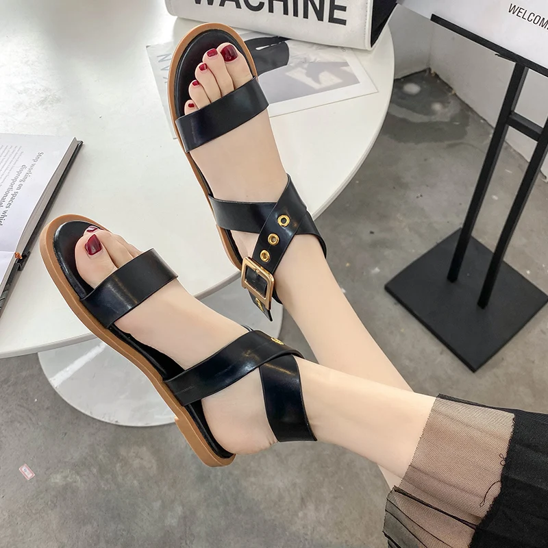 

Fashion Womens Shoes 2021 Flat Sandals Clear Heels All-Match Suit Female Beige Luxury Without Summer Comfort Girls Gladiator New
