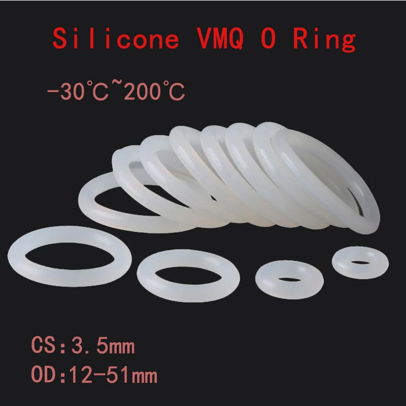 

10PCS VMQ White Silicone O Ring Gasket CS 3.5mm OD 12~ 51mm Food Grade Silicone Rings O-Rings Rubber Ring Gaskets