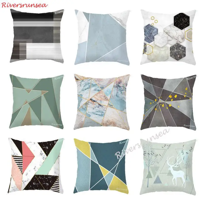 Скандинавский стиль Геометрическая мраморная Подушка розовый Фламинго