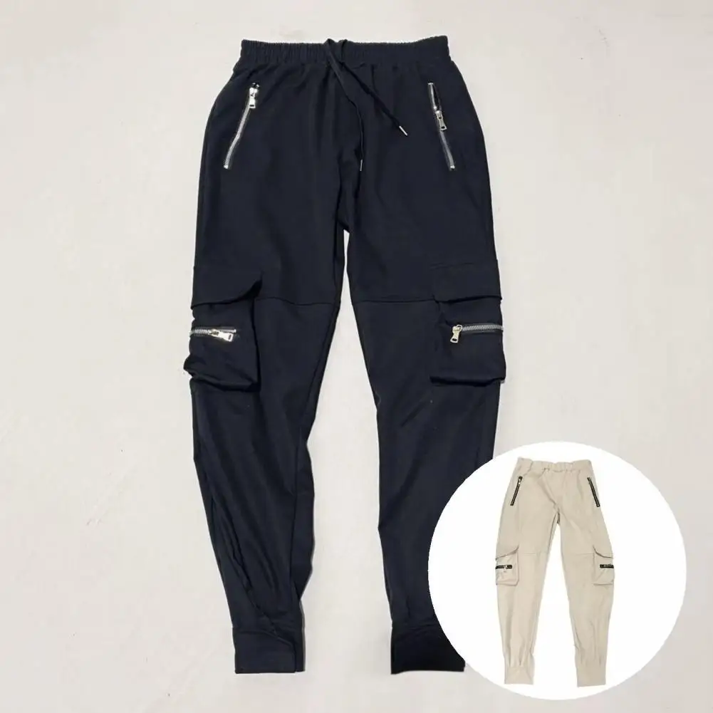 

Comfy Trendy Solid Color Mid Waist Male Sweatpants Ankle-Length Fitness Pants Deep Crotch for Jogging