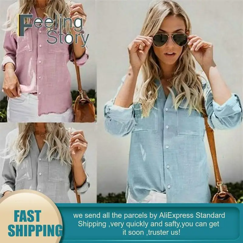 Рубашка женская на пуговицах белая льняная блузка с длинным рукавом хлопковая