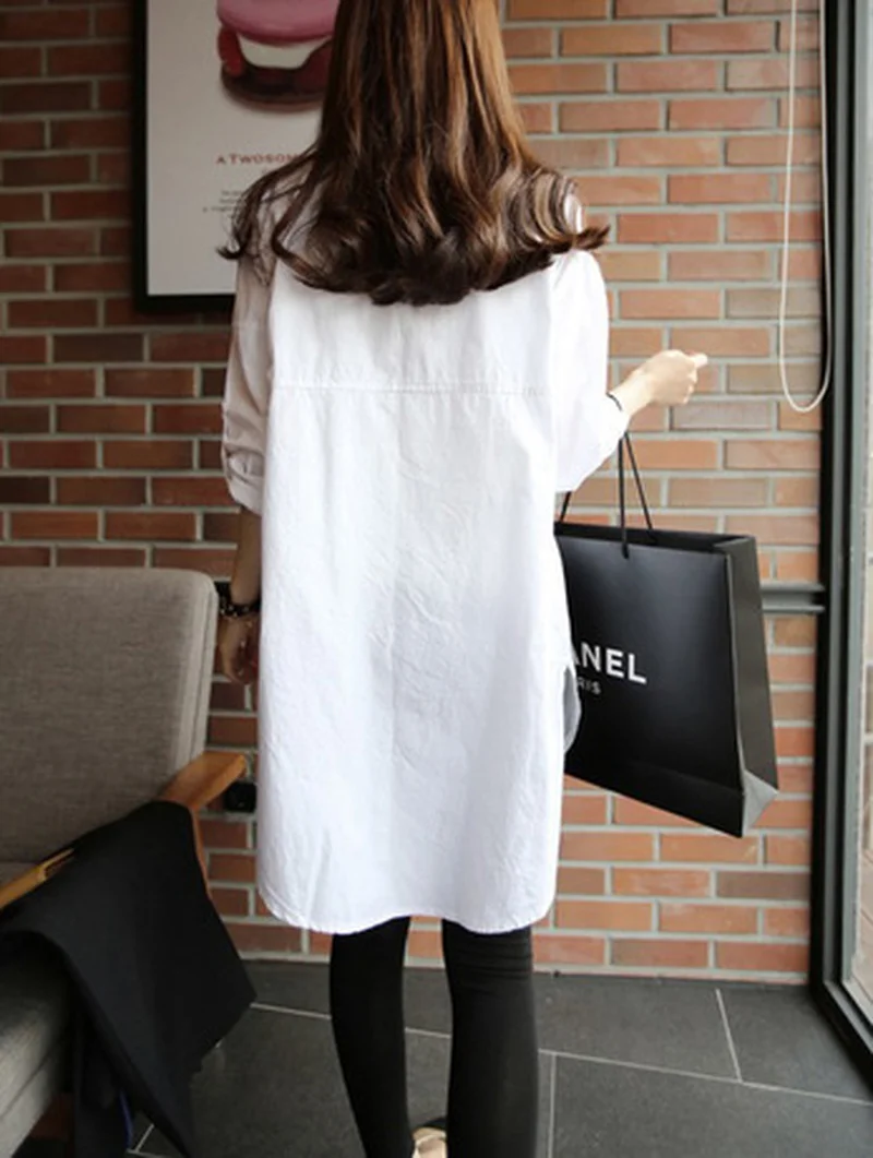 

Houthion New Long Sleeve Women's Blouse Comfortable Casual Blouses Lapel Solid Color Cotton Fashion Top Summer Korean Shirt