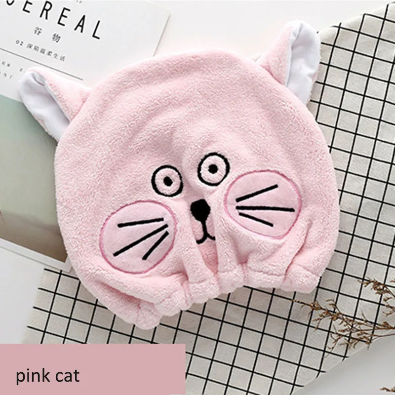 pink cat Шапочка для душа с героями мультфильмов тюрбан для волос гигроскопичность и воздухопроницаемость микрофибра тюрбан для волос обернутое полотенце шапка полотенце сухая шапка для волос - Цвет: pink cat