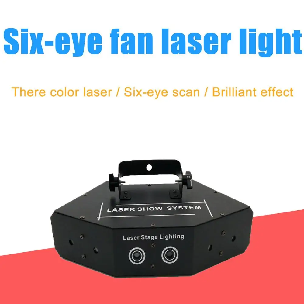 

Fan-shaped Six-eye Scanning RGB Laser Light for DJ Disco Club Stage Event Show Party Effect Light with Sound Control