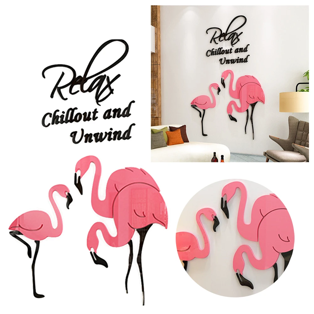 3D Наклейка на стену с фламинго художественные обои сделай сам акриловая