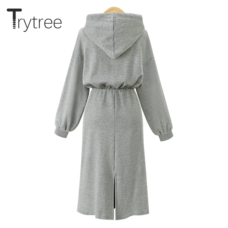 Женское платье с капюшоном Trytree повседневное однотонное свободное