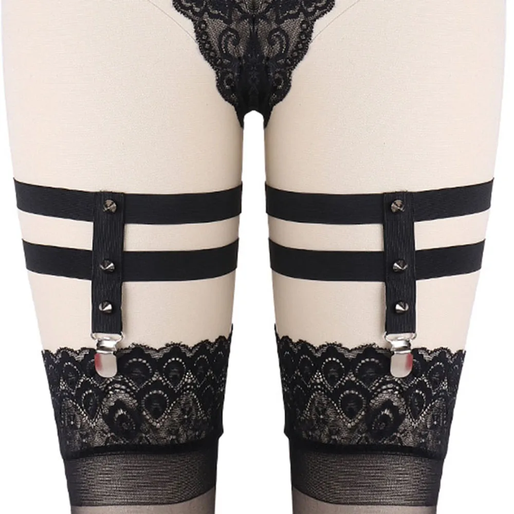 Черные подвязки с заклепками в готическом стиле чулки для невесты свадебные
