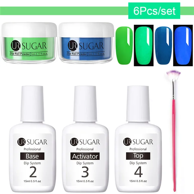 Ur Sugar 6 шт. неоновый флуоресцентный набор пудры для ногтей 3 в 1 акриловая пудра для вырезания пигментной пыли украшение для дизайна ногтей - Цвет: 6Pcs set 2