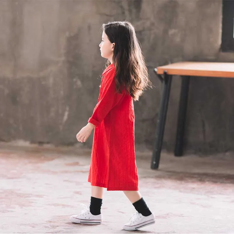 Платье для девочек 2019 г. повседневные платья-рубашки с длинными рукавами и