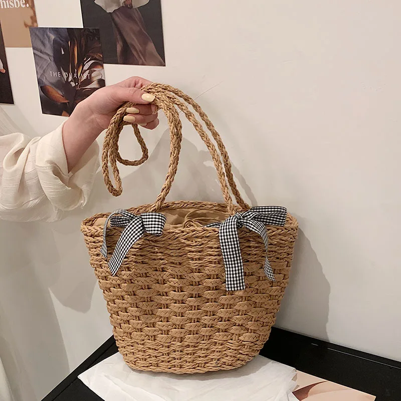 

Straw Bag Women 2021Summer Travel Beach Bag Silk Scarf Decoration Woven Flower Basket Bag Fashion Trend Ladies Handbag Satchels