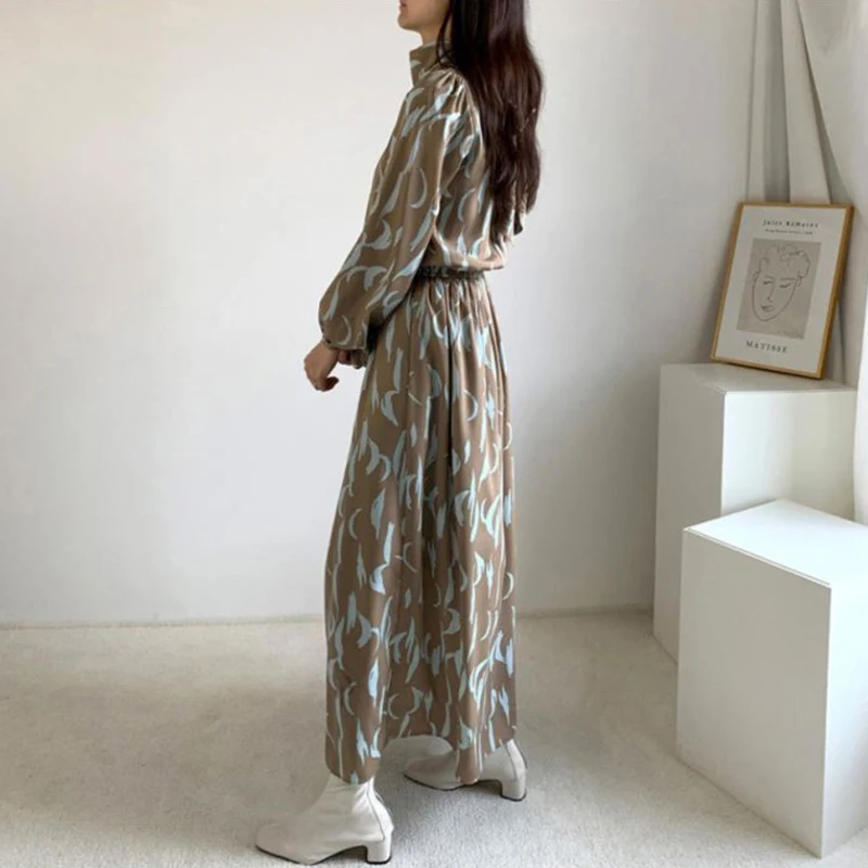 

Sister Fara Spring Autumn New Woman's Stand-Up Collar Dress Long Sleeve Bow Simplicity Fashion High Waist OL Office Lady Skirt