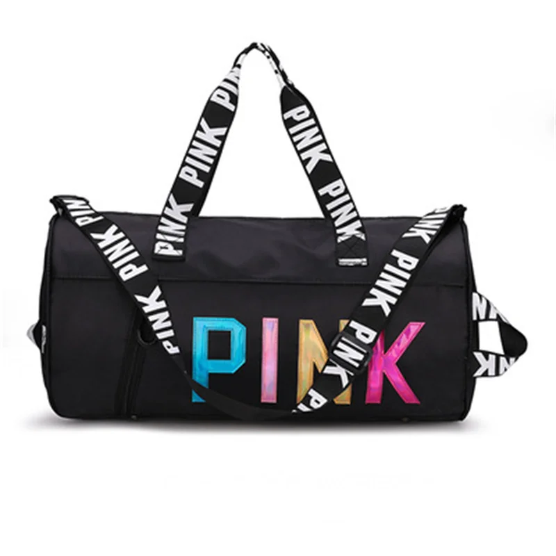 

High capacity Pink Travel Bag Women Outdoor Sports Fitness Training Bags Fashion Color word Bag Nylon Waterproof Female Handbag