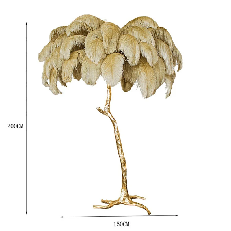 

Modern Luxury Ostrich Feather Floor Lamp Nordic Decoration Home Copper Resin Standing Lamp for Villa Tripot Hote hsq56