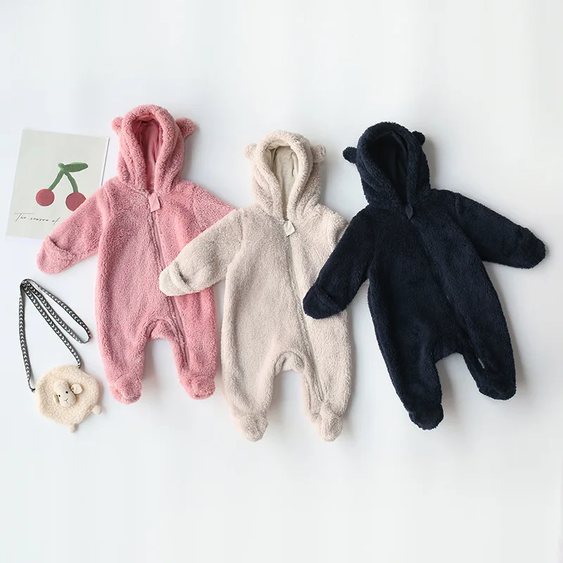 

Newborn Baby Jumpsuits with Footies Winter Cute Infant Hooded Rompers Fur Baby Girl Clothes Warm New Born Clothes