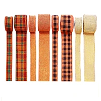 8 rolls of fall plaid ribbon durable thanksgiving wired edge plaid ribbon flower diy craft wreath gift wrapping well liked